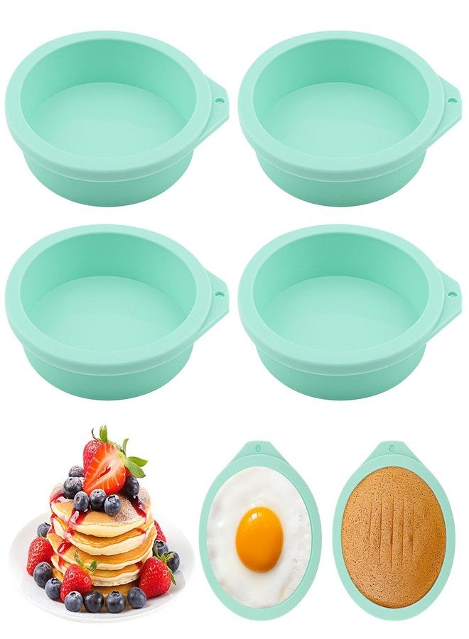 Loyanger 4Pcs Air Fryer Egg Mold, Silicone Egg Bites Molds for Baking Muffin Top Pan, 4'' Mini Pancake Mold Non-Stick for Baking Hamburger Bun Pan Air Fryer Accessories(COLOR:Green) - Image 1